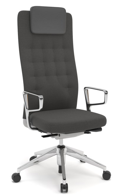 ID Trim L, Mécanisme Flowmotion sans réglage de la profondeur d'assise, Avec supports d'accotoirs en aluminium poli, Soft grey, Tissu Plano gris foncé, Souples pour sols durs