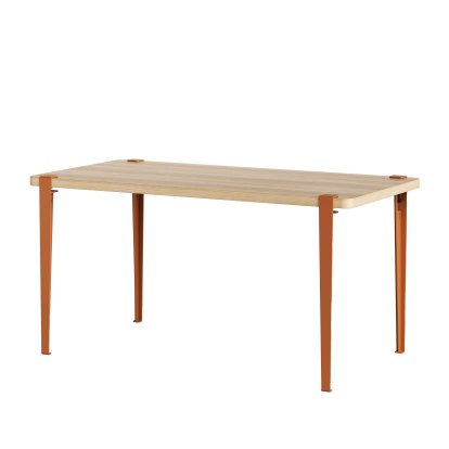 Table à manger Balthazar, Finition chêne, Rouge tangerine