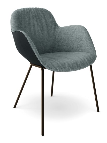 Fauteuil Sheru, Tissu Gaia argent, Cuir vintage black, Peint par poudrage bronze mat