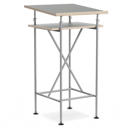 Pupitre Milla, 50cm, Argent, Linoleum gris cendré (Forbo 4132) avec bords chêne