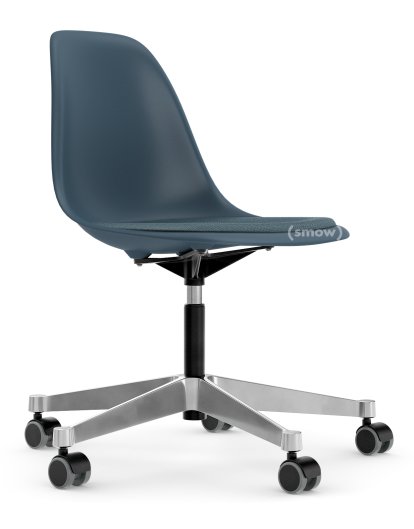 Eames Plastic Side Chair PSCC, Bleu océan, Avec coussin d'assise, Bleu glacier / marron marais