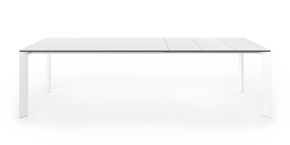Table à manger Nori, Fenix blanc avec bord noir, L 166-278 x L 90 cm, Aluminium laqué blanc