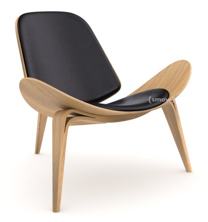 Chaise CH07 Shell, Chêne huilé, Cuir noir