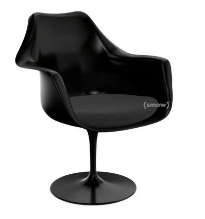 Fauteuil Tulipe Saarinen, Rotatif, Coussin d'assise, Noir, Noir (Tonus 128)