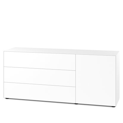 Nex Pur Box 2.0 avec tiroirs et portes, 48 cm, H 75 cm x B 180 cm (avec porte et trois tiroirs), Blanc