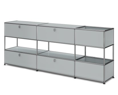 Buffet USM Haller pour enfants L avec boîtes de rangement, Monochrome, Argent mat USM, Avec portes abattantes