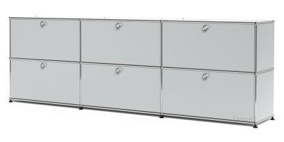 Meuble mixte Sideboard XL USM Haller, personnalisable, Gris clair RAL 7035, Avec 3 portes abattantes, Avec 3 portes abattantes