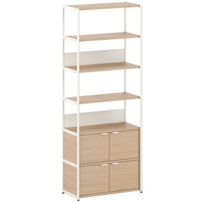 Étagère Unit en bois, 215 cm , 2 x portes doubles, Chêne / Blanc crème
