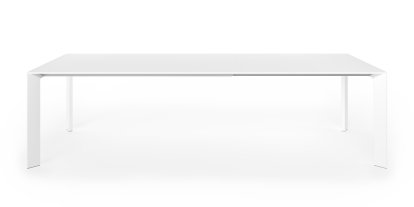 Table à manger Nori, Fenix blanc avec bord de même couleur, L 166-278 x L 90 cm, Aluminium laqué blanc