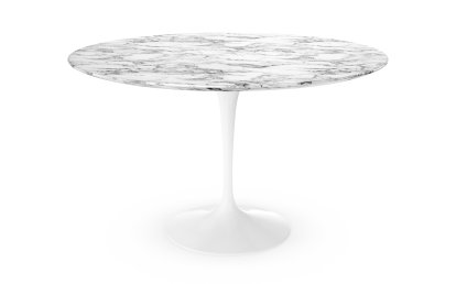 Table à manger ronde Saarinen, 120 cm, Blanc, Marbre Arabescato (blanc avec tons gris)