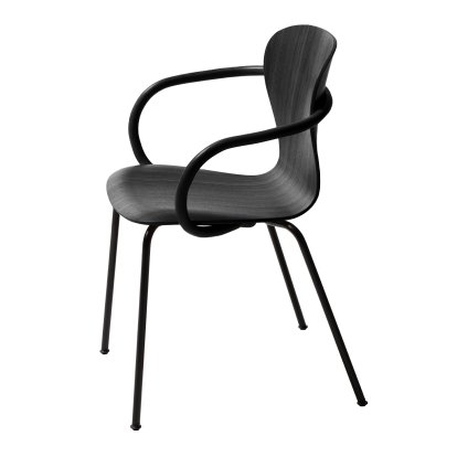 Chaise S 220, Avec accotoirs, Chêne teinté noir (TP 29), Noir mat revêtu par poudre