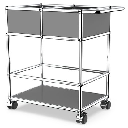 USM Haller chariot à boissons à étages avec compartiments, Gris moyen RAL 7005, Souples pour sols durs