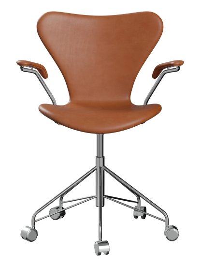 Chaise de bureau pivotante Série 7 3117/3217 Rembourrage intégral, Avec accotoirs, Cuir Grace walnut, Chromé