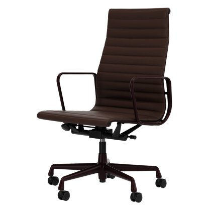Aluminium Chair EA 119, Aluminium revêtu par poudre couleur bordeaux foncé, Cuir (Standard), Marron