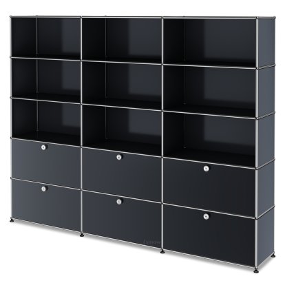 Étagère à dossiers XL USM Haller, personnalisable, Anthracite RAL 7016, Ouvert, Ouvert, Avec 3 portes abattantes, Avec 3 portes abattantes