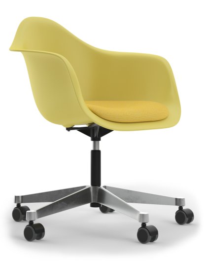 Eames Plastic Armchair PACC, Citron, Avec coussin d'assise, Jaune / ivoire