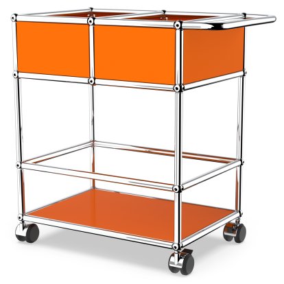 USM Haller chariot à boissons à étages avec compartiments, Orange pur RAL 2004, Souples pour sols durs