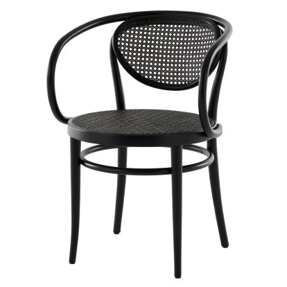 Chaise bois courbé 209 / 210 avec accotoirs, Hêtre teinté noir, Assise et dossier cannés, dark melange (210)