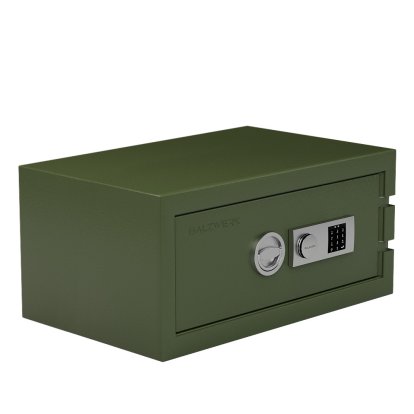 Coffre-fort Balzsafe Connect pour étagères USM Haller, 75 cm x 35 cm x 50 cm, Vert olive RAL 6003, Serrure à combinaison électronique avec clé de révision