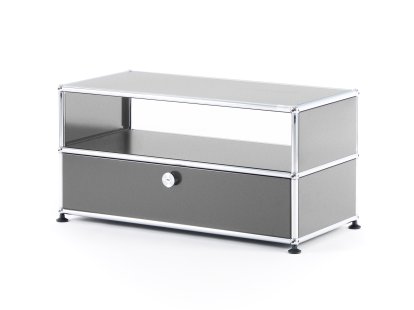 Meuble bas Lowboard TV USM Haller avec porte coulissante, Argent mat USM